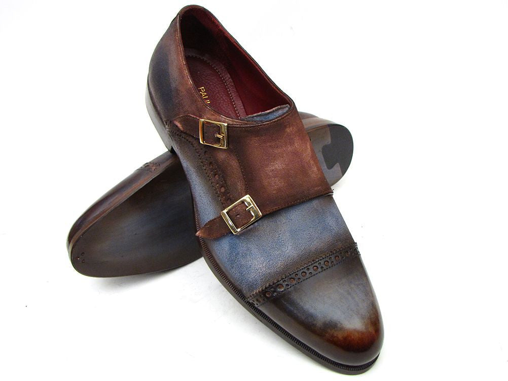 Image of Paul Parkman Mens Captoe Double Monkstrap Antique Blue Brown Suede Id 045An14 658974393 from Edmene LLC
