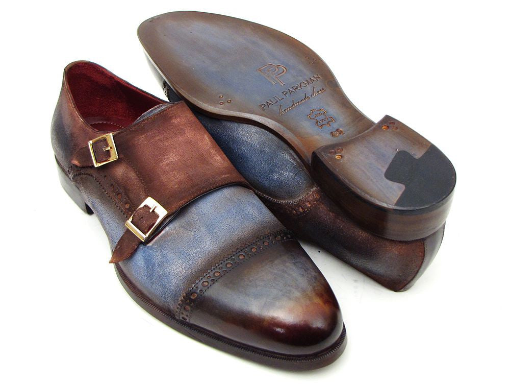 Image of Paul Parkman Mens Captoe Double Monkstrap Antique Blue Brown Suede Id 045An14 658974393 from Edmene LLC