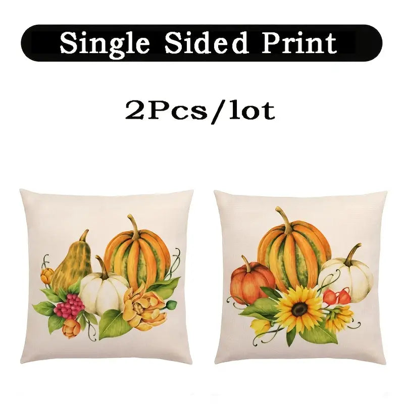 Thanksgiving Pumpkin Wreath & Sunflower Pillow Covers (2pcs)