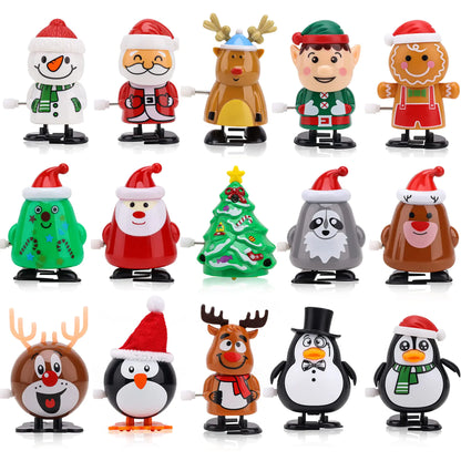EEOCWF 15pcs Christmas Wind Up Toys for Kids Christmas Stocking Stuffers Christmas Tree Santa Claus Clockwork Toys Classes Gifts Kids Christmas Party Favors Goody Bag Filler