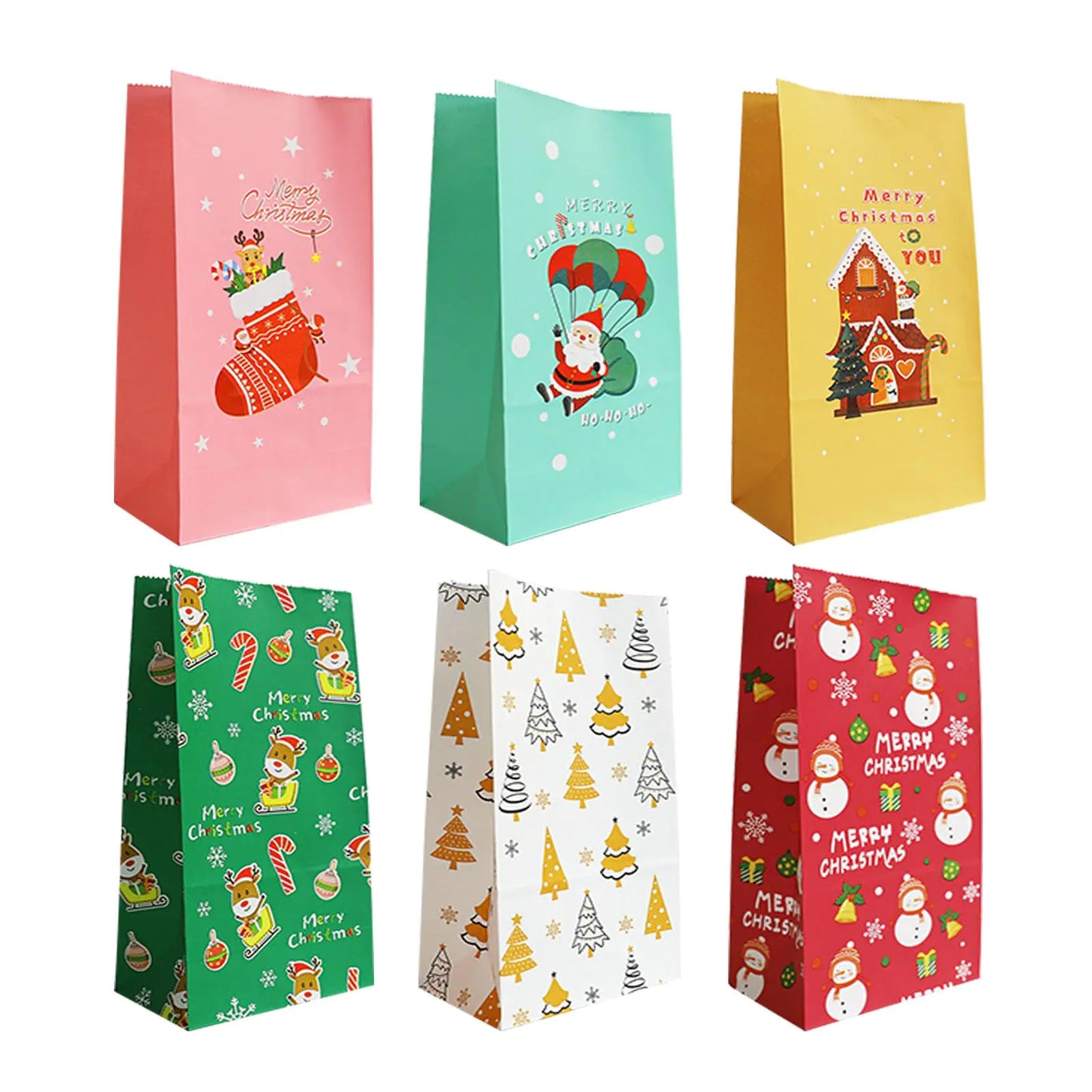 OIPKKUI Christmas Treat Bags 24 Pcs Christmas Gift Bags with Stickers Christmas Goody Bags Gift Treat Bags Party Supplies for Party Favors Holiday Goody (Christmas-A)