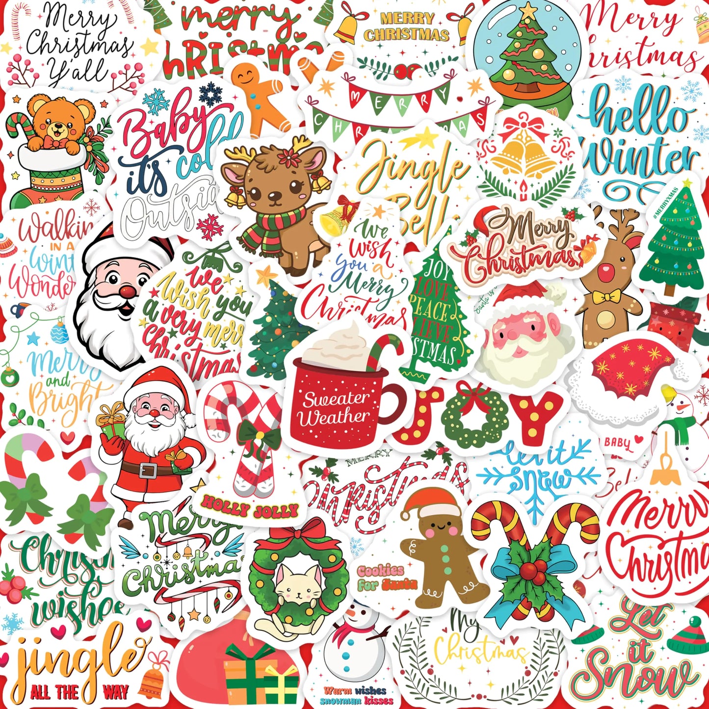 Holographic Sparkly Christmas Stickers Christmas Party Favors Holiday Stickers Waterproof Vinyl Xmas Decal Christmas Gifts for Kids Teens Adults