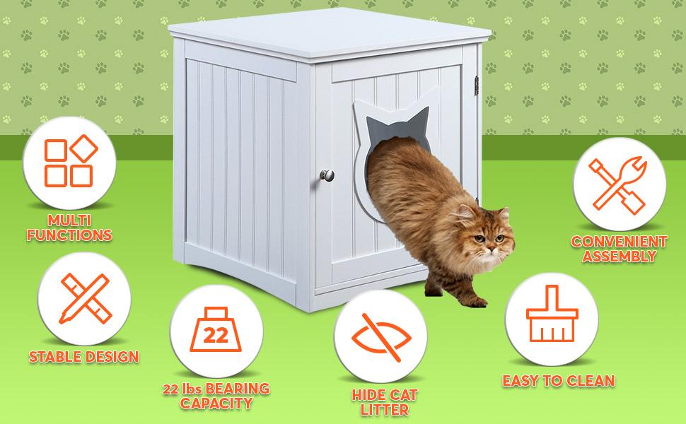 Image of Cat House Side Table, Nightstand Pet House, Litter Box En... from Edmene LLC