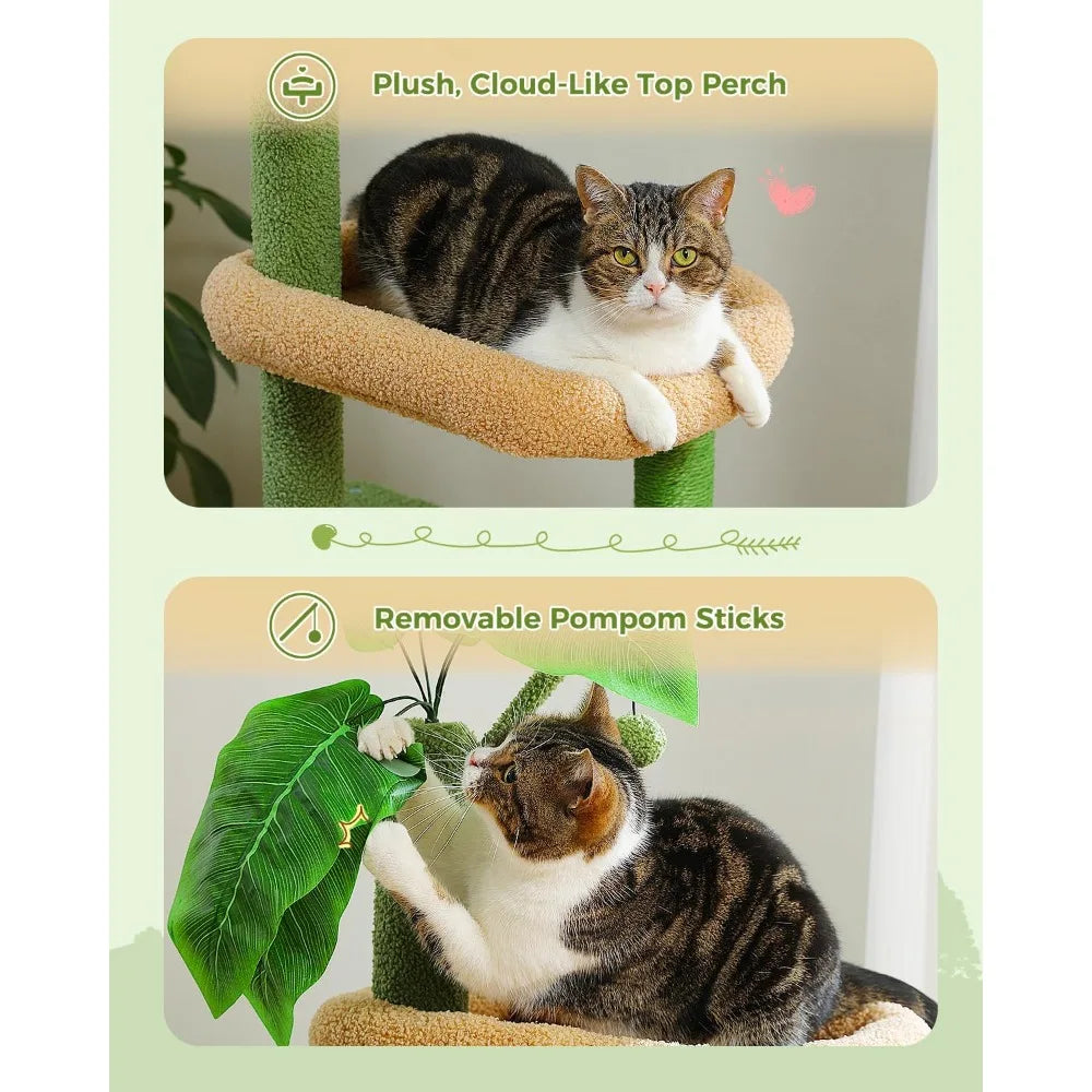 Image of 53 Inch Green Cat Tree With 2 Condos For Indoor Cats Cat Tower With Scratching Posts For Small Cats Cactus Cat Tree Tower from Edmene LLC