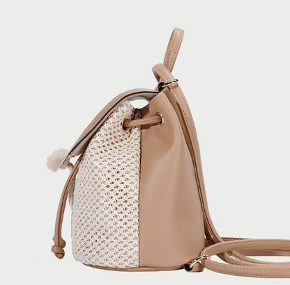 Bellique™ – Woven PU Leather Backpack with Fur Accent