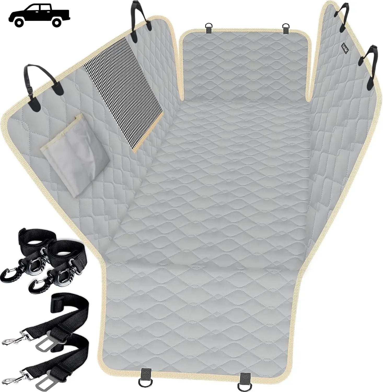 Image of Truck Dog Car Seat Covers Back Seat Waterproof Dog Car Hammock For Truck With 2 Dog Seat Belts And Storage Bags from Edmene LLC