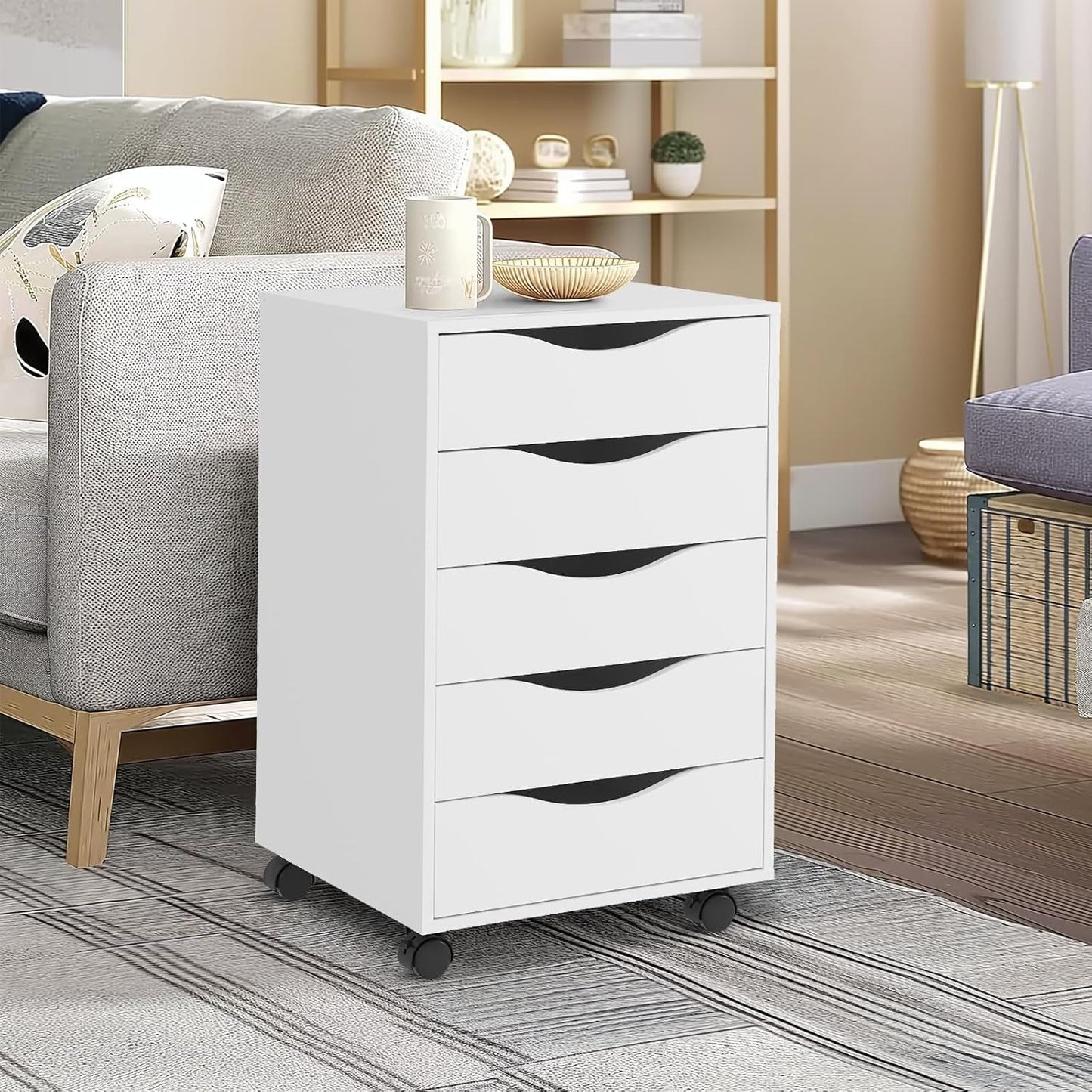 5 Drawer File Cabinet White For Home Office Organization