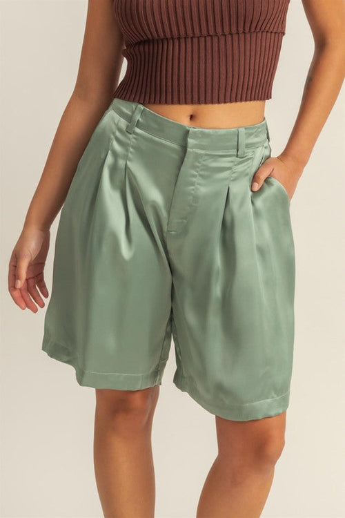 Image of Hyfve High Waist Pleated Satin Shorts 1740381023 from Edmene LLC