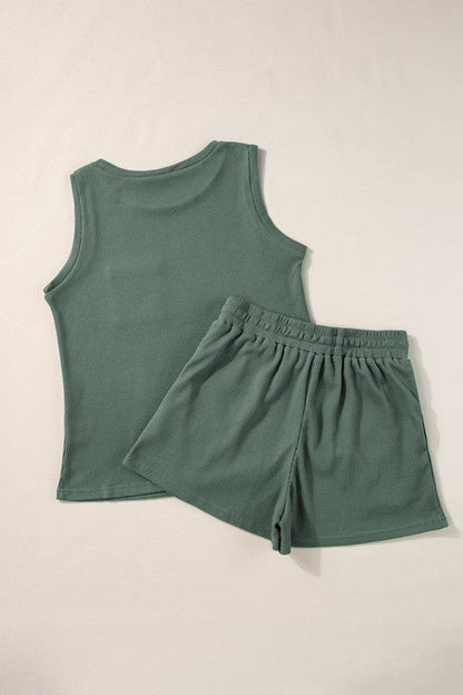 Image of Knit Patched Pocket Tank And Drawstring Shorts Set 102632270 from Edmene LLC