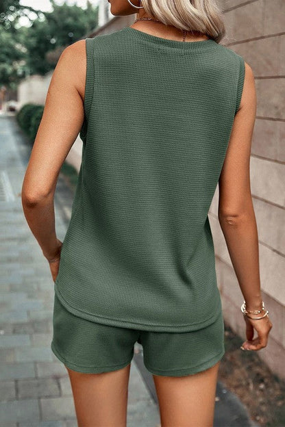 Image of Knit Patched Pocket Tank And Drawstring Shorts Set 102632270 from Edmene LLC