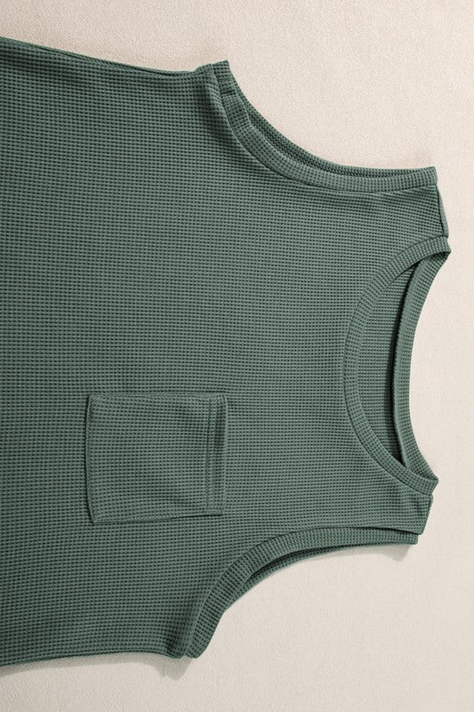 Image of Knit Patched Pocket Tank And Drawstring Shorts Set 102632270 from Edmene LLC