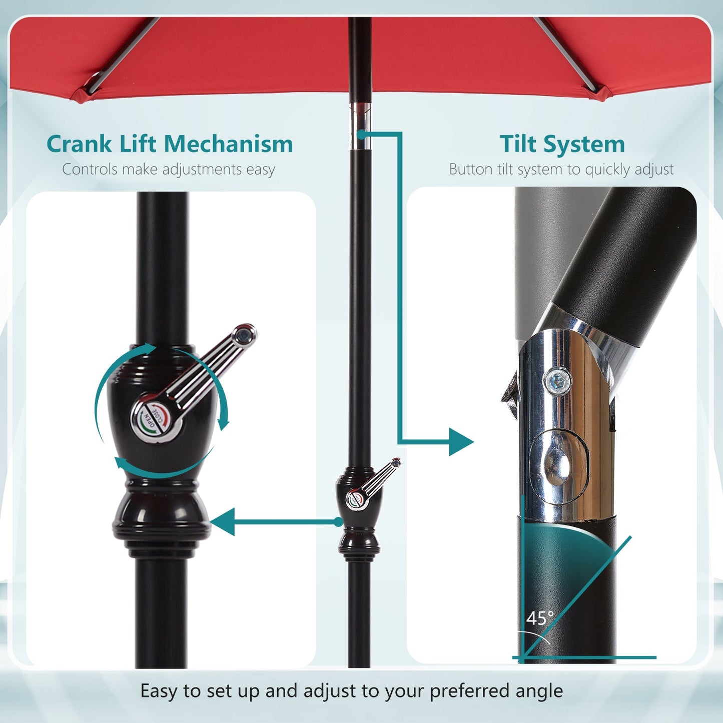 9 foot outdoor patio umbrella with button tilt and crank, Outdoor