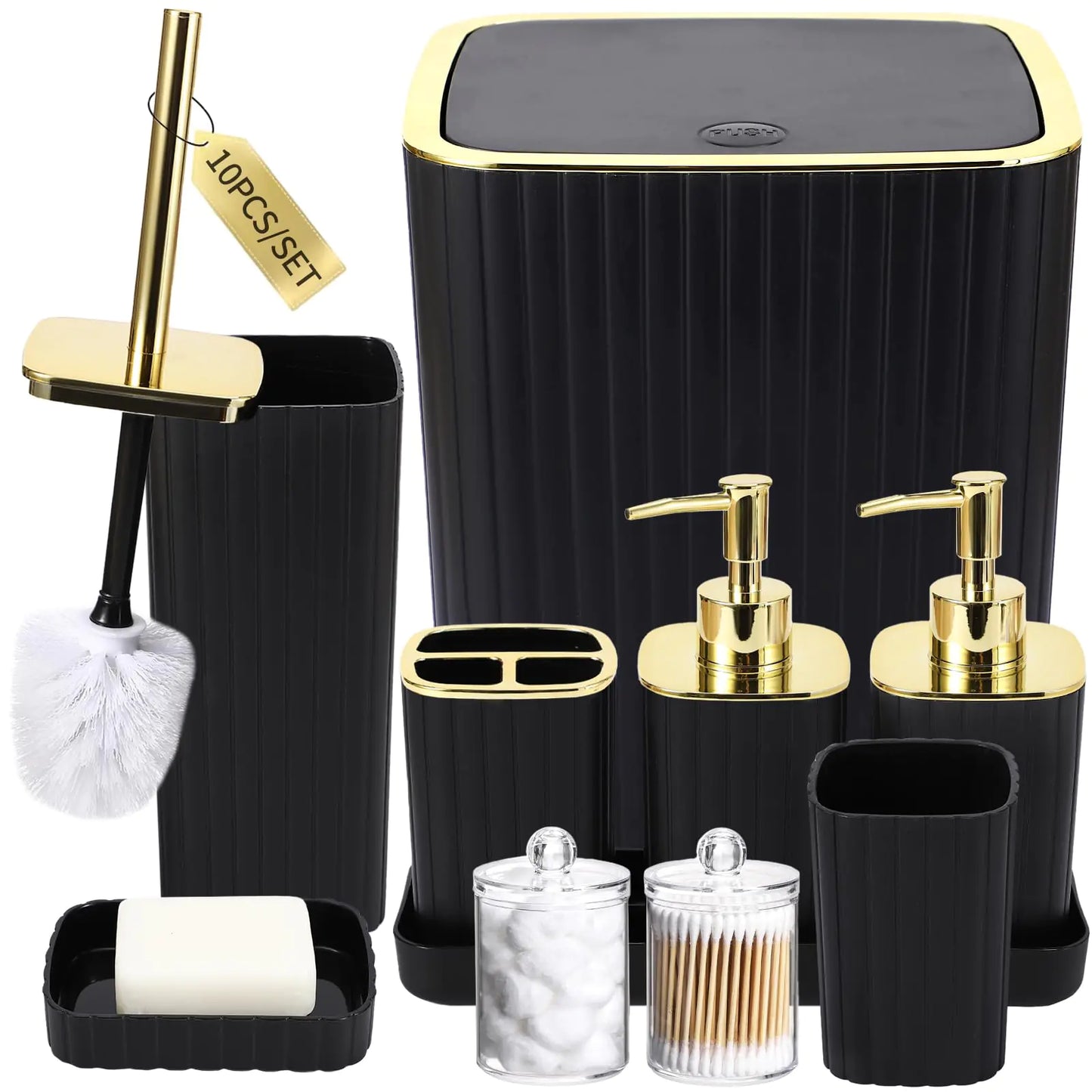 XLHOMO Bathroom Accessories Set - Gorgeous Bathroom Set 10PC Bathroom Accessory Set Toilet Brush Trash Can Qtip Holder Dispenser & Soap Dispenser