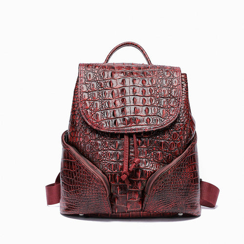 Ancient Style Solid Color Crocodile Pattern Backpack