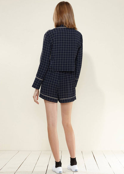 Image of Womens Grid Print High Shorts In Navy Plaid 1 1349962722 from Edmene LLC