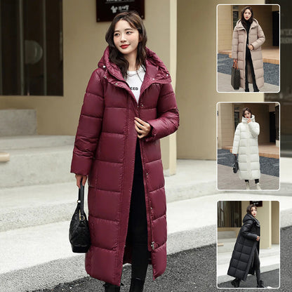 Women's Super Long Down Jacket Winter Puffer Thick Coat Black Red