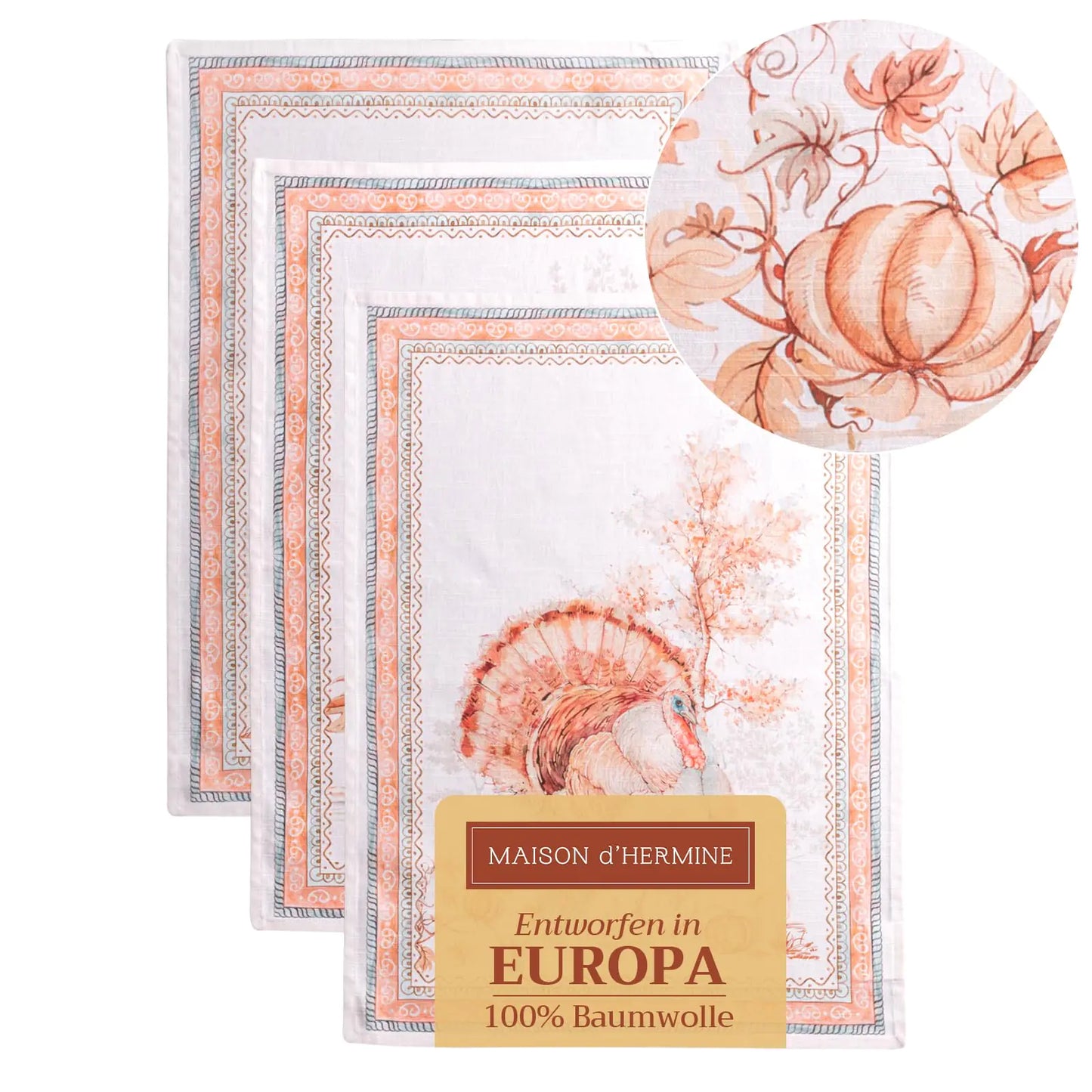 Maison d Hermine Kitchen Towel 100% Cotton Quick Dry Cleaning Dishtowel for Gifts Dining Home Wedding Banquet Buffet Giving Thanks - Thanksgiving/Christmas (Set of 3)