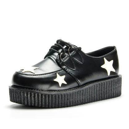 Leather Shoes, Platform Shoes, Flat Shoes, Star Design
