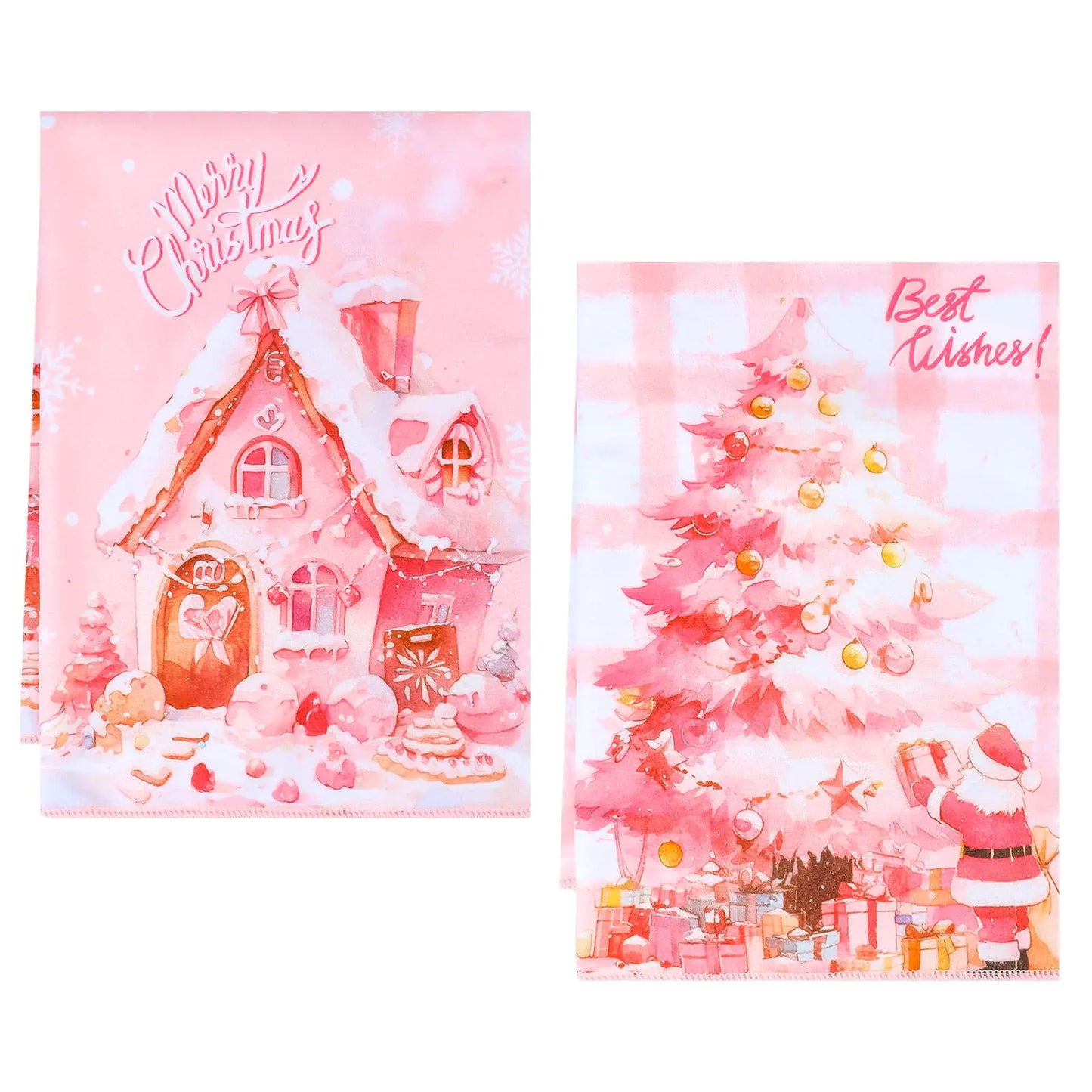 CLMGGRX Christmas Kitchen Towels 2PCS Pink Buffalo Plaid Christmas Tree &House Design Christmas Dish Towels 26 X 18 Inch Hand Towels Housewarming Gifts Christmas Decoration for Kitchen Bathroom(Pink)