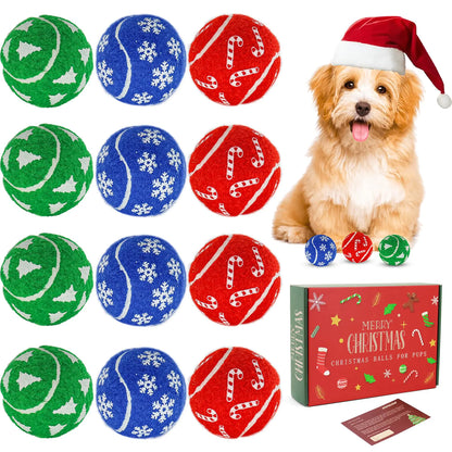 insum 12PCS Christmas Dogs Tennis Balls for Aggressive Chewers | Gift for Dogs Come with Greeting Card (2.5-12Pack)