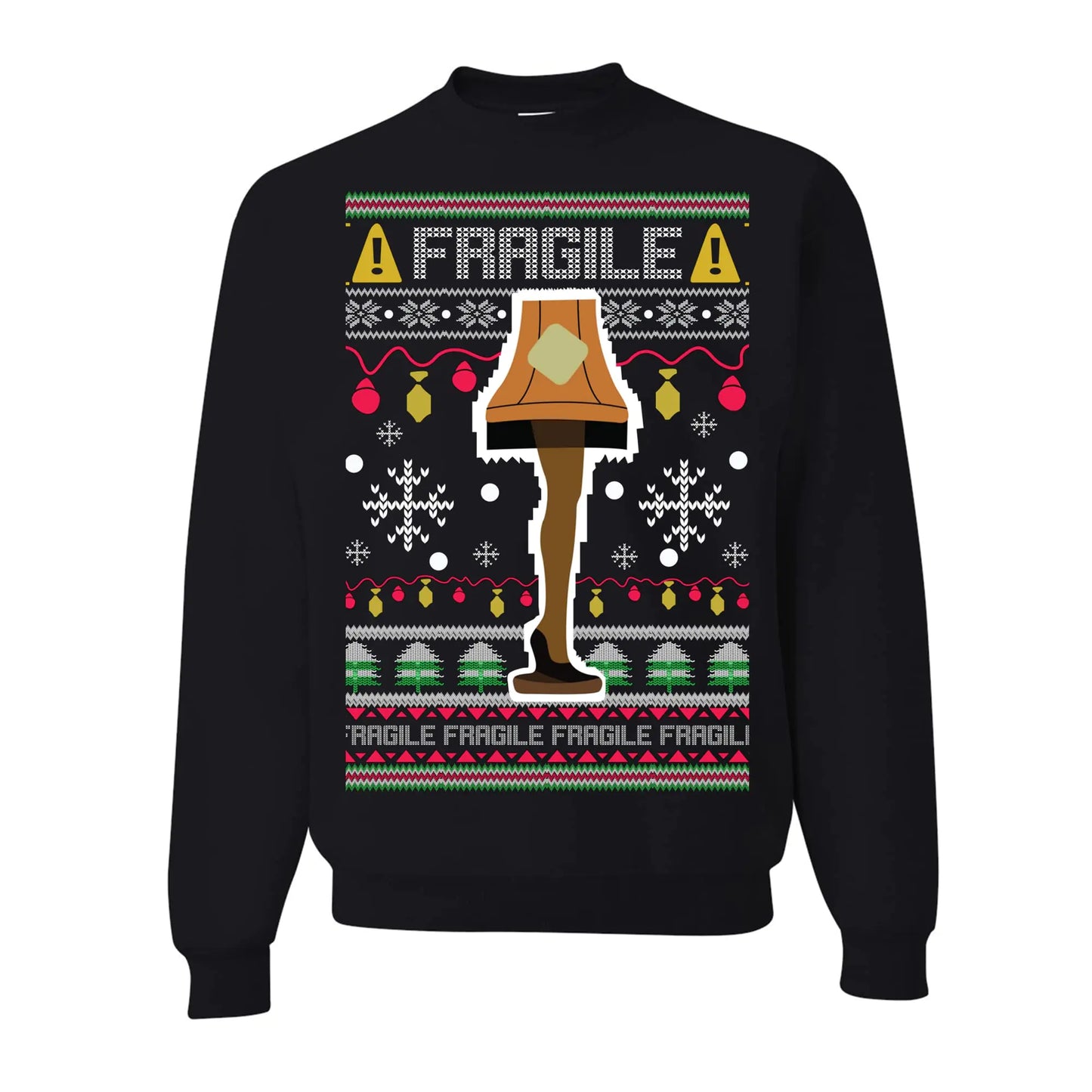 wild custom apparel Fragile Leg Lamp Christmas Story Christmas Sweater CREWNECK Black Large