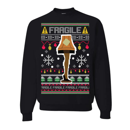 wild custom apparel Fragile Leg Lamp Christmas Story Christmas Sweater CREWNECK Black Large