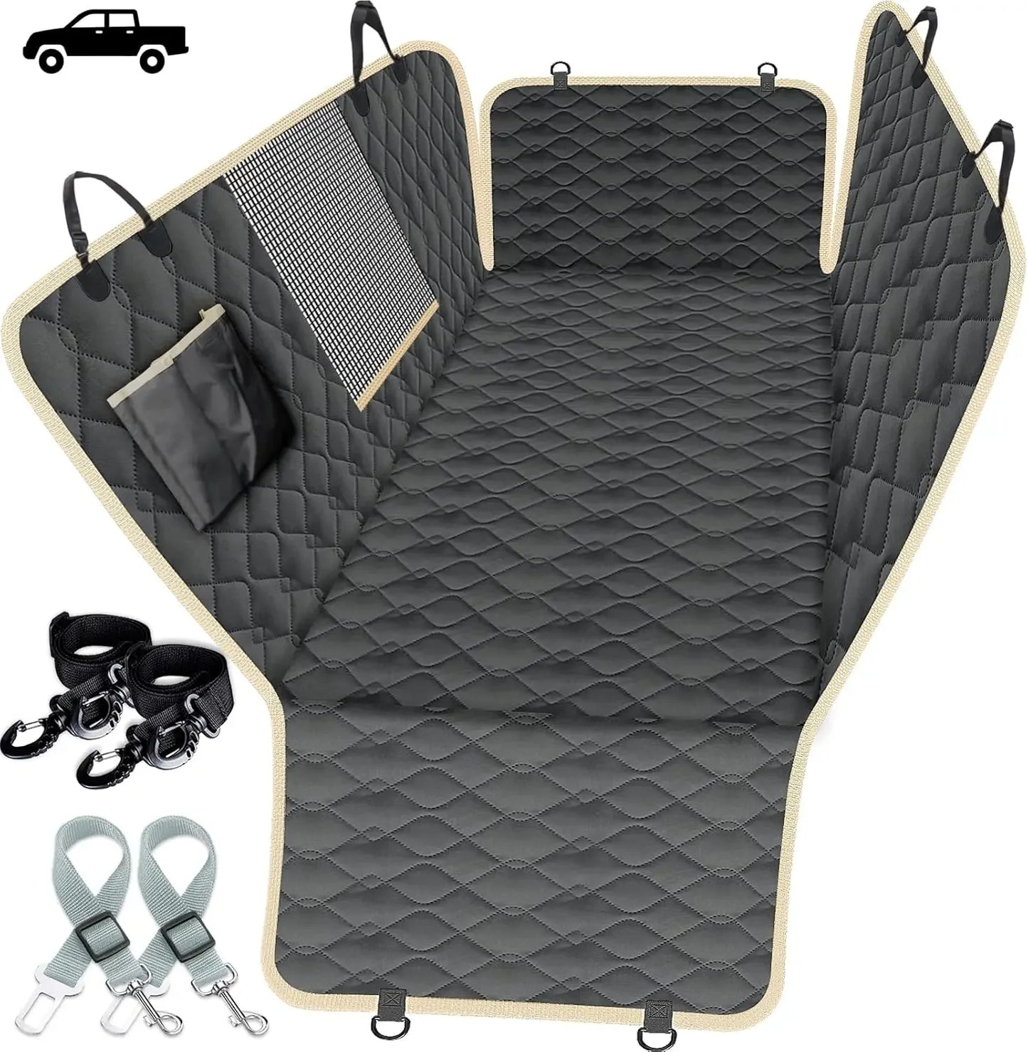 Image of Truck Dog Car Seat Covers Back Seat Waterproof Dog Car Hammock For Truck With 2 Dog Seat Belts And Storage Bags from Edmene LLC