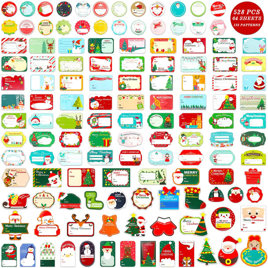 Acejoz 528 Pieces Christmas Gift Tags Stickers Self Adhesive Christmas Tags Sticker Labels Name Tags Labels for Christmas Gift Wrapping