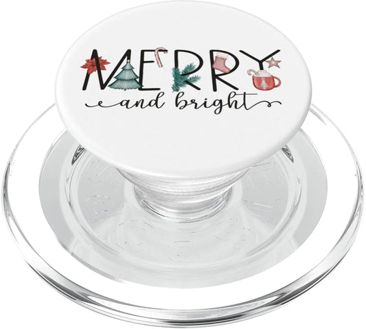 Merry and Bright Merry Christmas Graphic Holiday Christmas PopSockets PopGrip for MagSafe