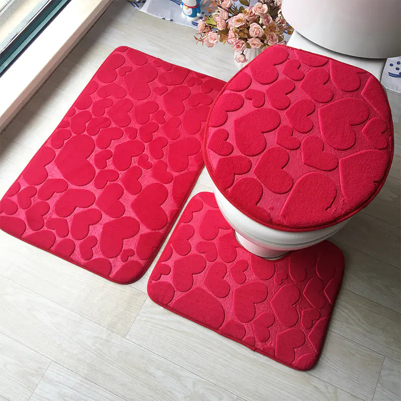 Pebble Print Plush Bathroom Mat Set (3 Pieces)
