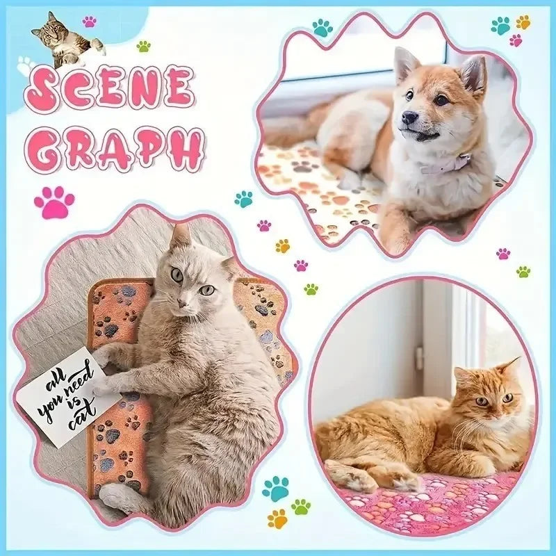 Image of Pet Blanket Flannel Cute Dog Paw Print Pattern Warm And Comfortable Soft Cozy Blanket Mat For Dogs Cats Puppies Kittens Home Use from Edmene LLC