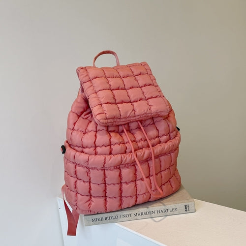 Image of Candy Color Quilted Women Backpack Puffy Down Padded School Bag Large Cotton Travel Back Pack Bags For Women Plaids Shoulder Bag 982115756 from Edmene LLC