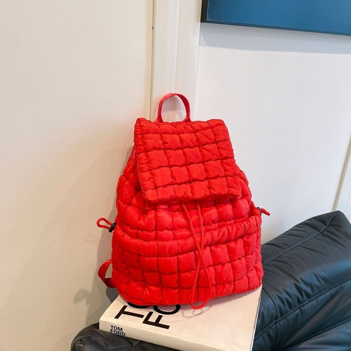 Image of Candy Color Quilted Women Backpack Puffy Down Padded School Bag Large Cotton Travel Back Pack Bags For Women Plaids Shoulder Bag 982115756 from Edmene LLC