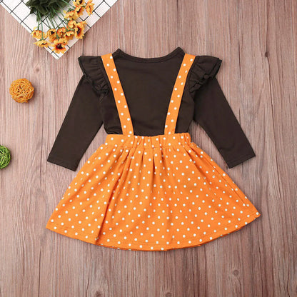 Thanksgiving Toddler Dress Set with Embroidered Turkey