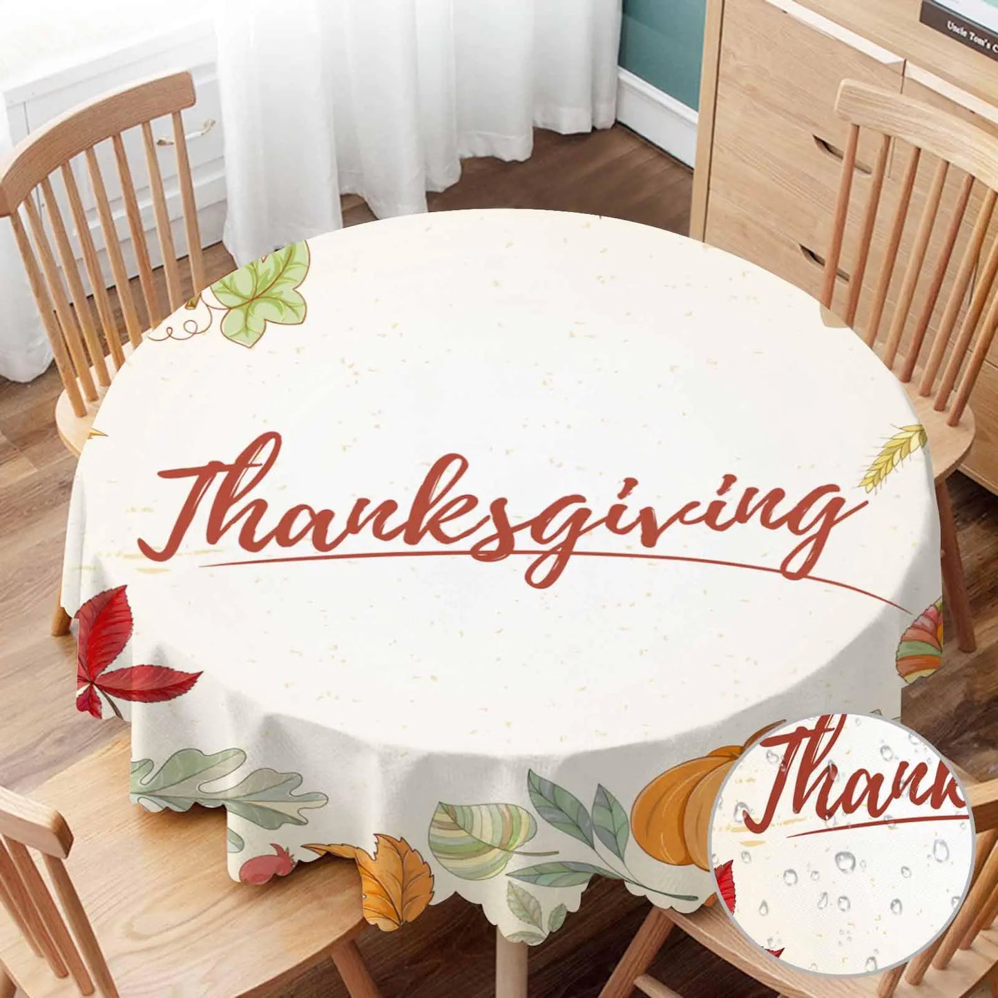 Yibeas Tablecloth Round Thanksgiving Table Cloth Autumn Fall Maple Leaves Pumpkin Yellow Table Cover for Dining Room Kitchen Decoration Round Tablecloths 60 inch