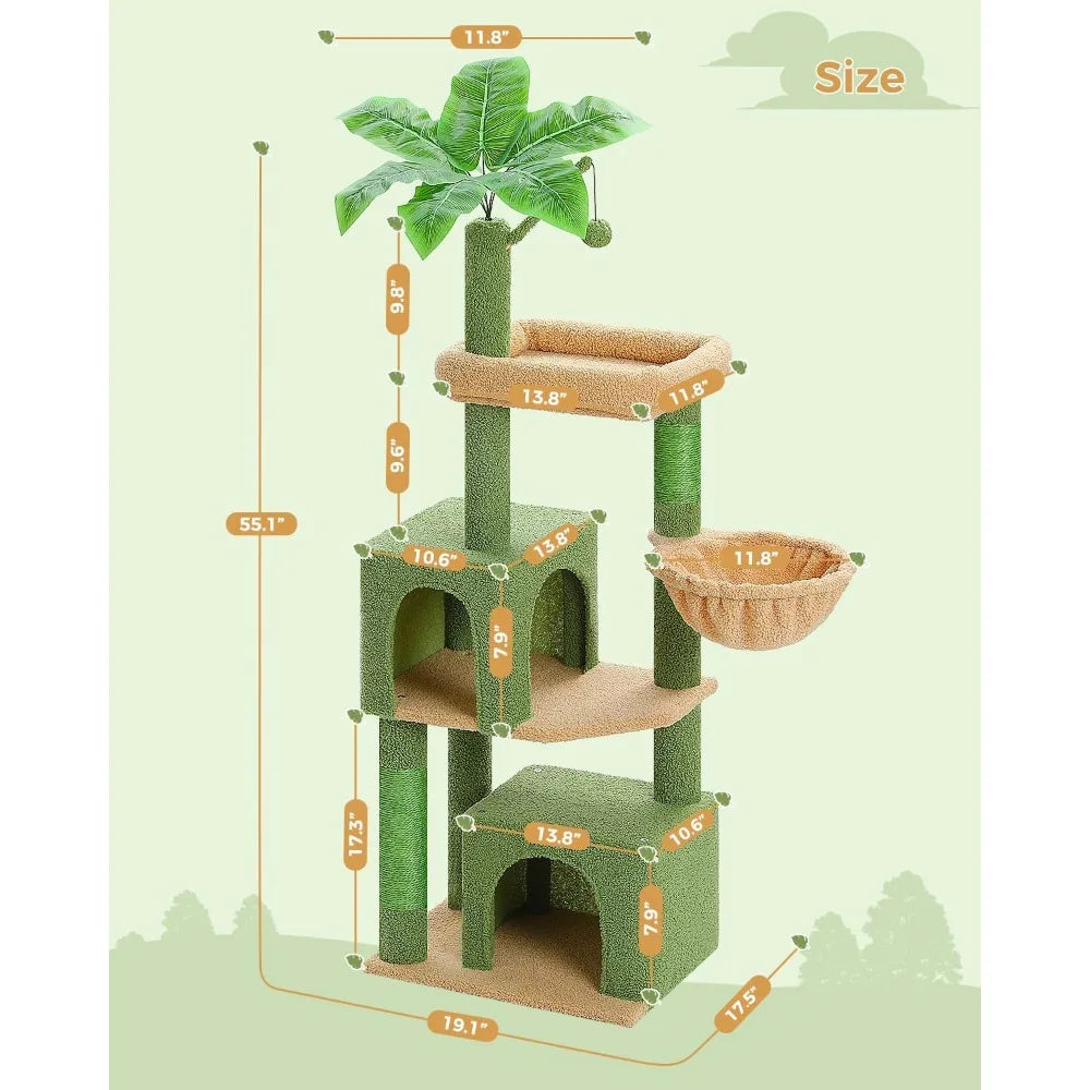 Image of 53 Inch Green Cat Tree With 2 Condos For Indoor Cats Cat Tower With Scratching Posts For Small Cats Cactus Cat Tree Tower from Edmene LLC