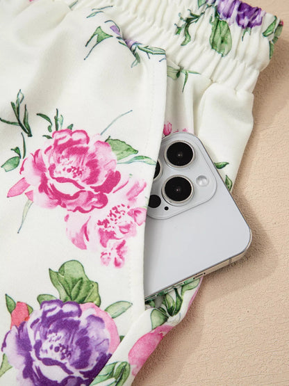 Image of Floral Print Round Neck Top And Drawstring Pants Lounge Set 687753316 from Edmene LLC