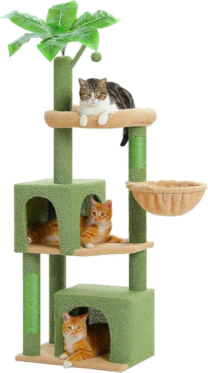 Image of 53 Inch Green Cat Tree With 2 Condos For Indoor Cats Cat Tower With Scratching Posts For Small Cats Cactus Cat Tree Tower from Edmene LLC