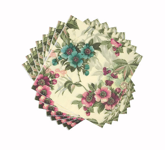 WallyE Shabby Chic Floral Paper NapkinsMint Floral Printed Country Garden Inspired for Thanksgiving Garden Party or Wedding20 Pack