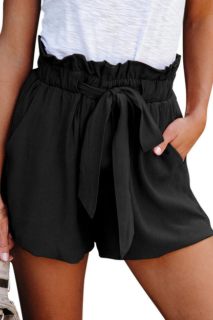 Image of Ruffled Tied Waist Solid Shorts 1099918618 from Edmene LLC