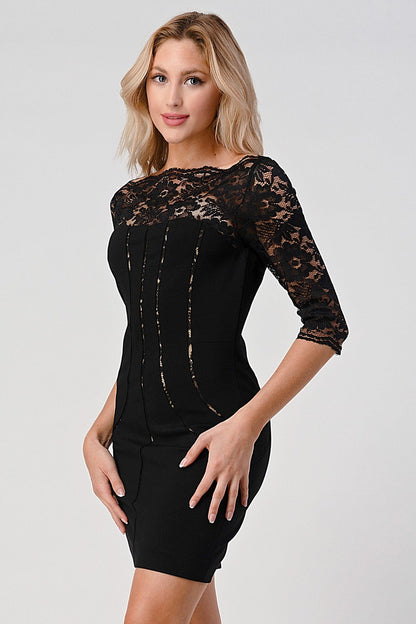 Image of Lace Overlay Bodycon Dress Elegant And Sophisticated 950984391 from Edmene LLC