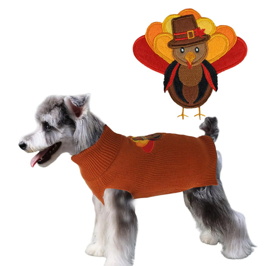 DELIFUR Thanksgiving Dog Turkey Sweater - Cat Turtleneck Knitted Sweater with Leash Hole Thanksgiving Outfit for Small Dog Fall Color (Brown2# Medium)