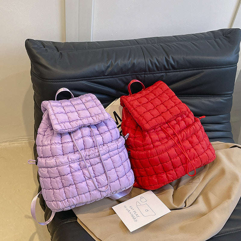 Image of Candy Color Quilted Women Backpack Puffy Down Padded School Bag Large Cotton Travel Back Pack Bags For Women Plaids Shoulder Bag 982115756 from Edmene LLC
