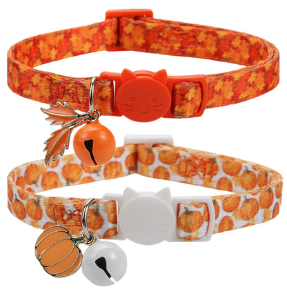 Fall Cat Collar with Bells Autumn Dog Collar for Small Dogs Orange Pumpkin Kitten Collar for Thanksgiving