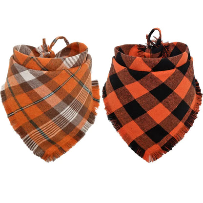 Fall Dog Bandana Autumn Thanksgiving Plaid Reversible Triangle Bibs Scarf Accessories for Dogs Pets
