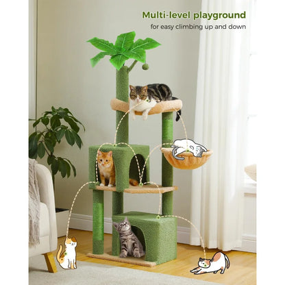 Image of 53 Inch Green Cat Tree With 2 Condos For Indoor Cats Cat Tower With Scratching Posts For Small Cats Cactus Cat Tree Tower from Edmene LLC