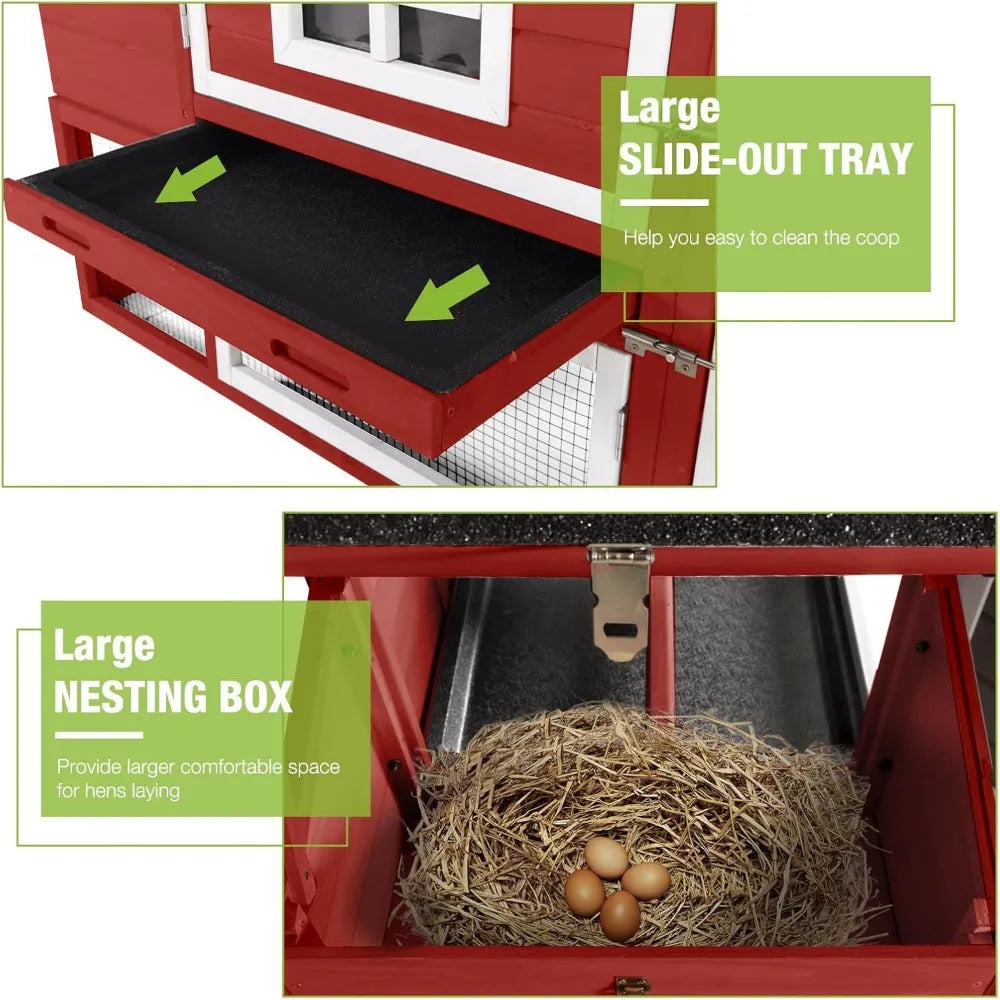 Image of Rabbit Hutch Outdoor Mobile Chicken Coop With Wheels Wooden Bunny Cage Large Duck House With Run Uv Roofred from Edmene LLC