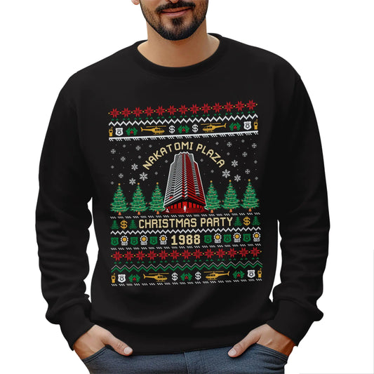 InterStellux Nakatomi Plaza Christmas Party 1988 Sweatshirt - Nakatomi Plaza Ugly Christmas Sweatshirt For Women Men 2024 - Christmas Movie Sweatshirts (Black L)