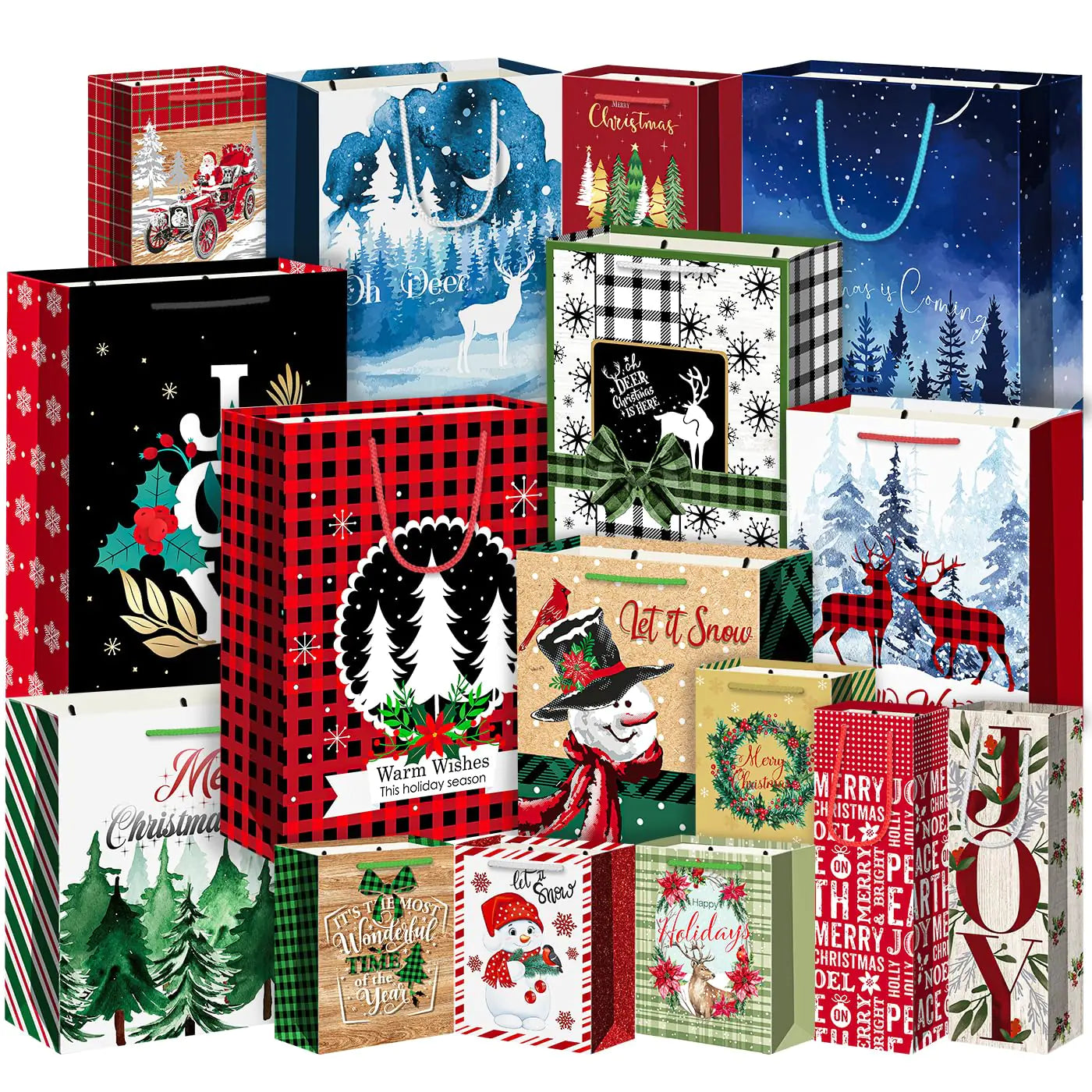 16Pack Christmas Gift Bags Assorted SizesRecyclable christmas paper bags for gifts4 size christmas wrapping bags with handle(3 Jumbo5 Large6 Medium2 Wine)holiday gift bags for christmas presents