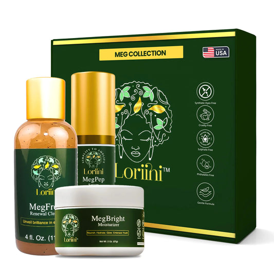 LORIINI Meg Collection | Complete Skincare Set with MegFresh Cleanser MegPep Serum MegBright Moisturizer | Includes Free Gua Sha Tool